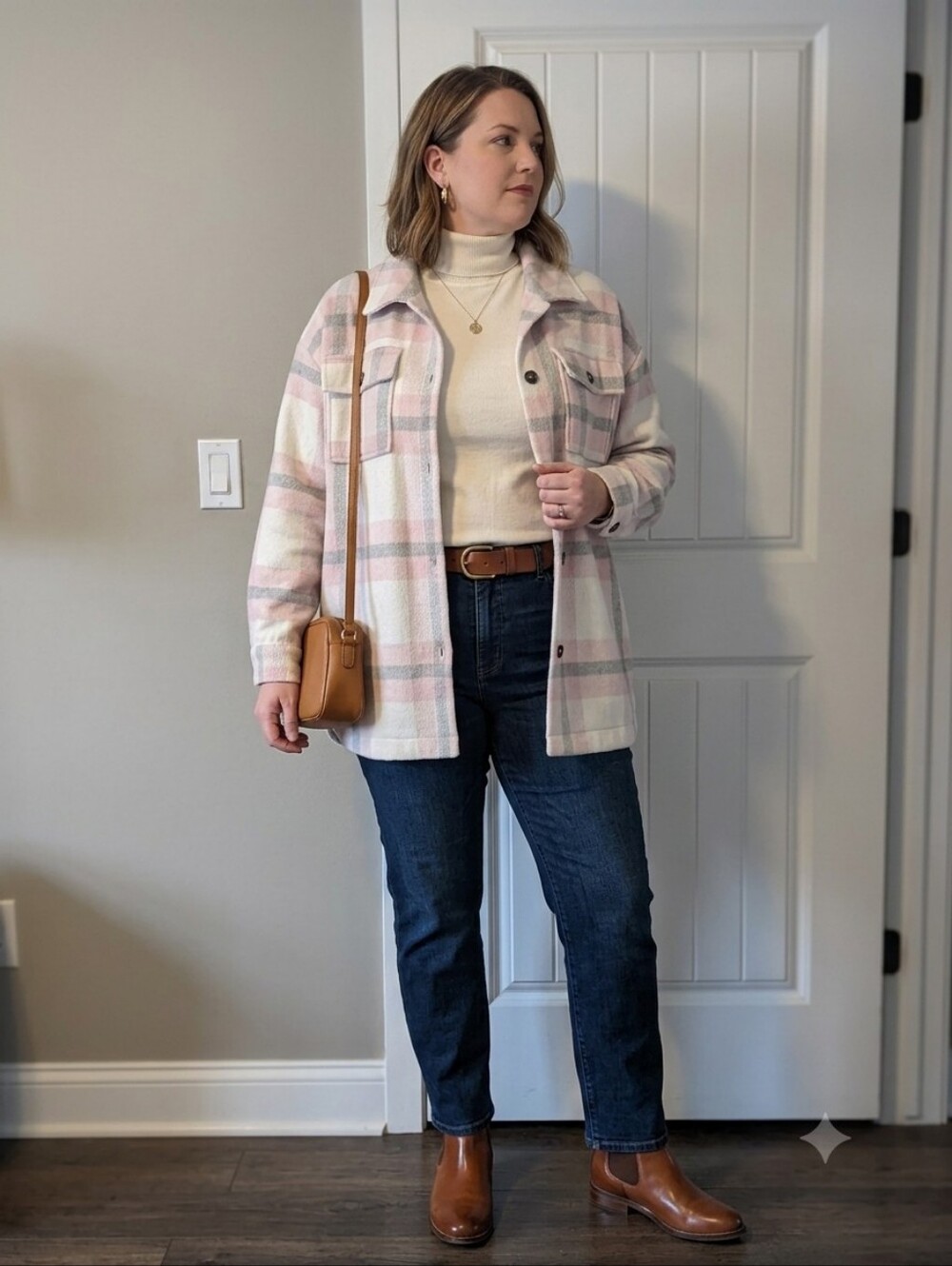 Pink and Gray Plaid Button-Up Shacket